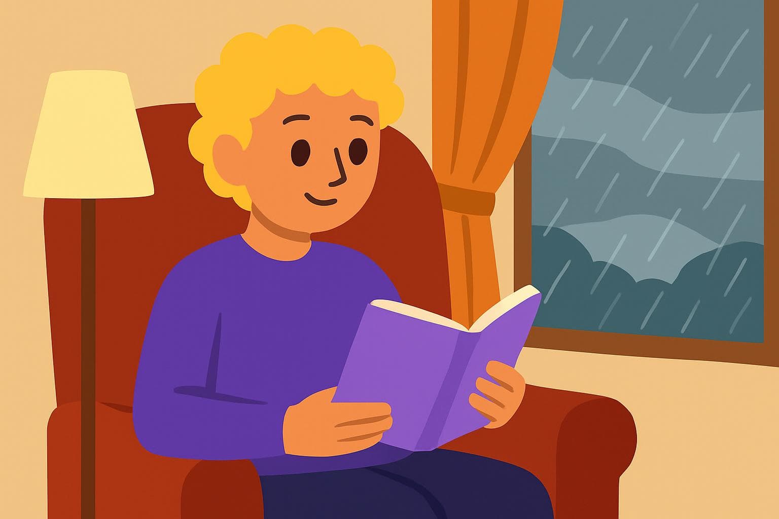 Illustration of a focused individual in an armchair, showing how a comfortable, dedicated space can aid ADHD reading.