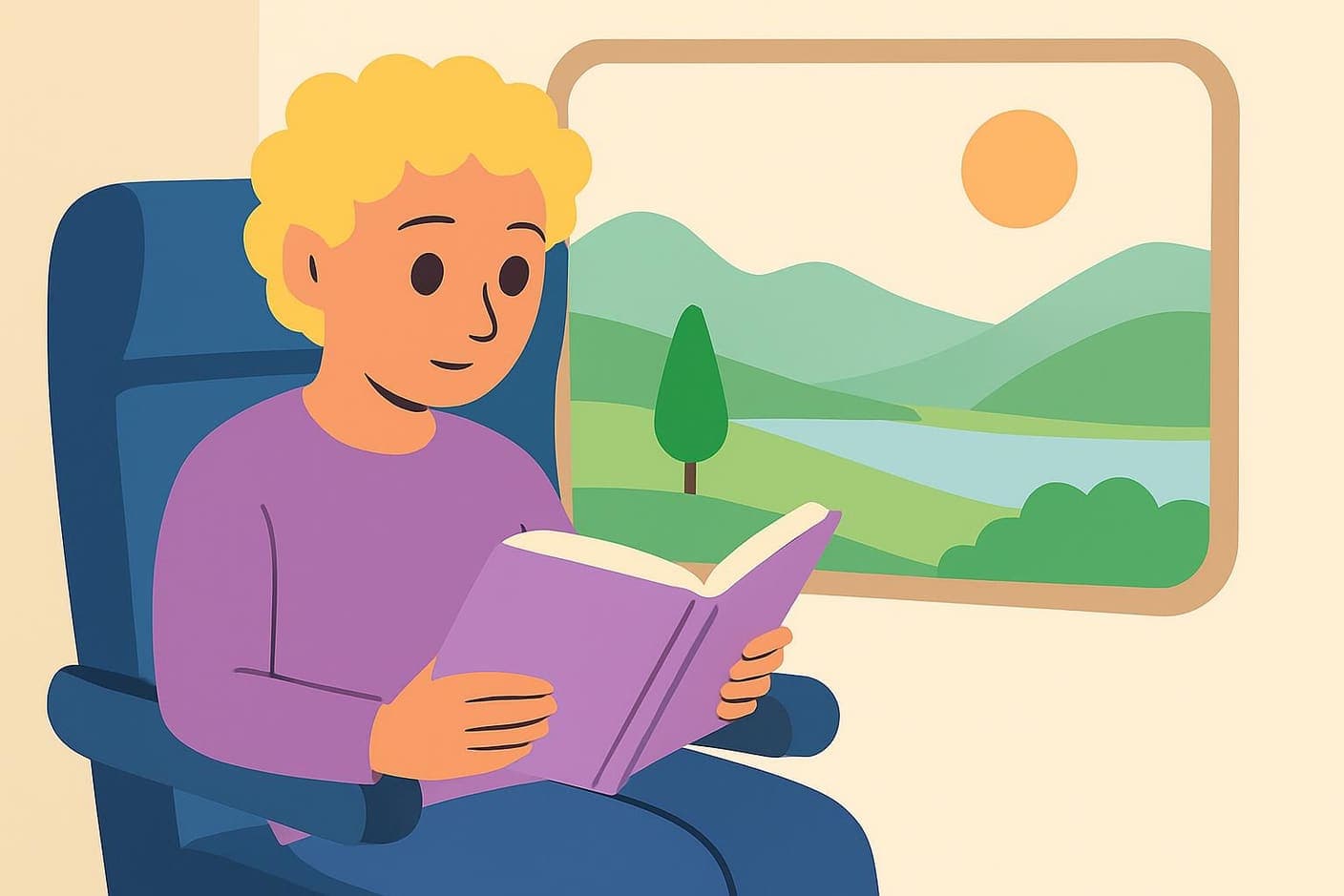 Focused reading during a train journey, illustrating how structured environments can benefit ADHD reading habits.