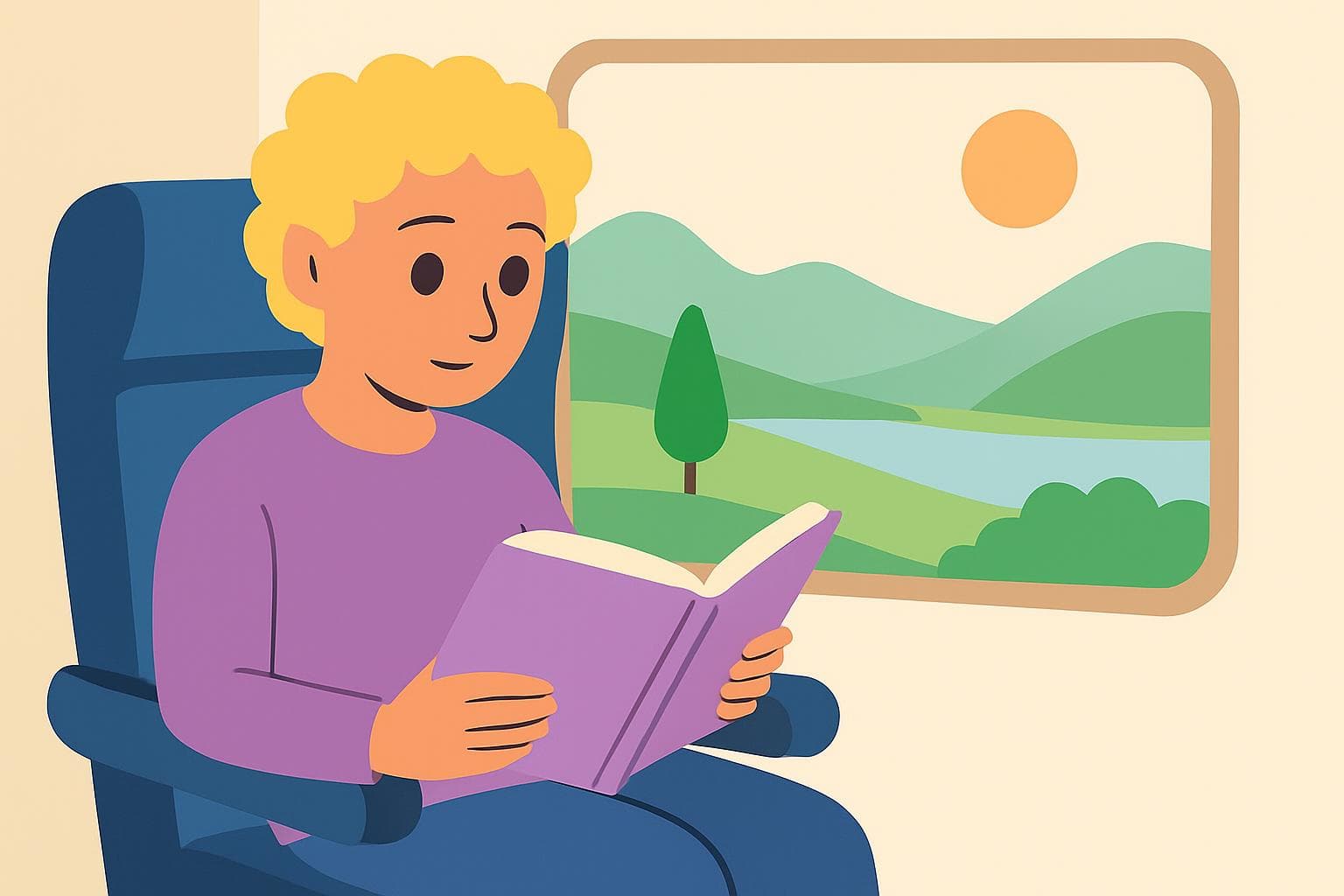 Focused reading during a train journey, illustrating how structured environments can benefit ADHD reading habits.